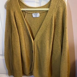 Mustard colored old navy cardigan sweater with big buttons